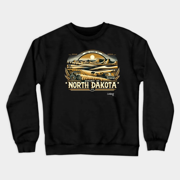 Badlands & Bounty: North Dakota's Reveri - American Vintage Retro style USA State Crewneck Sweatshirt by LollipopINC